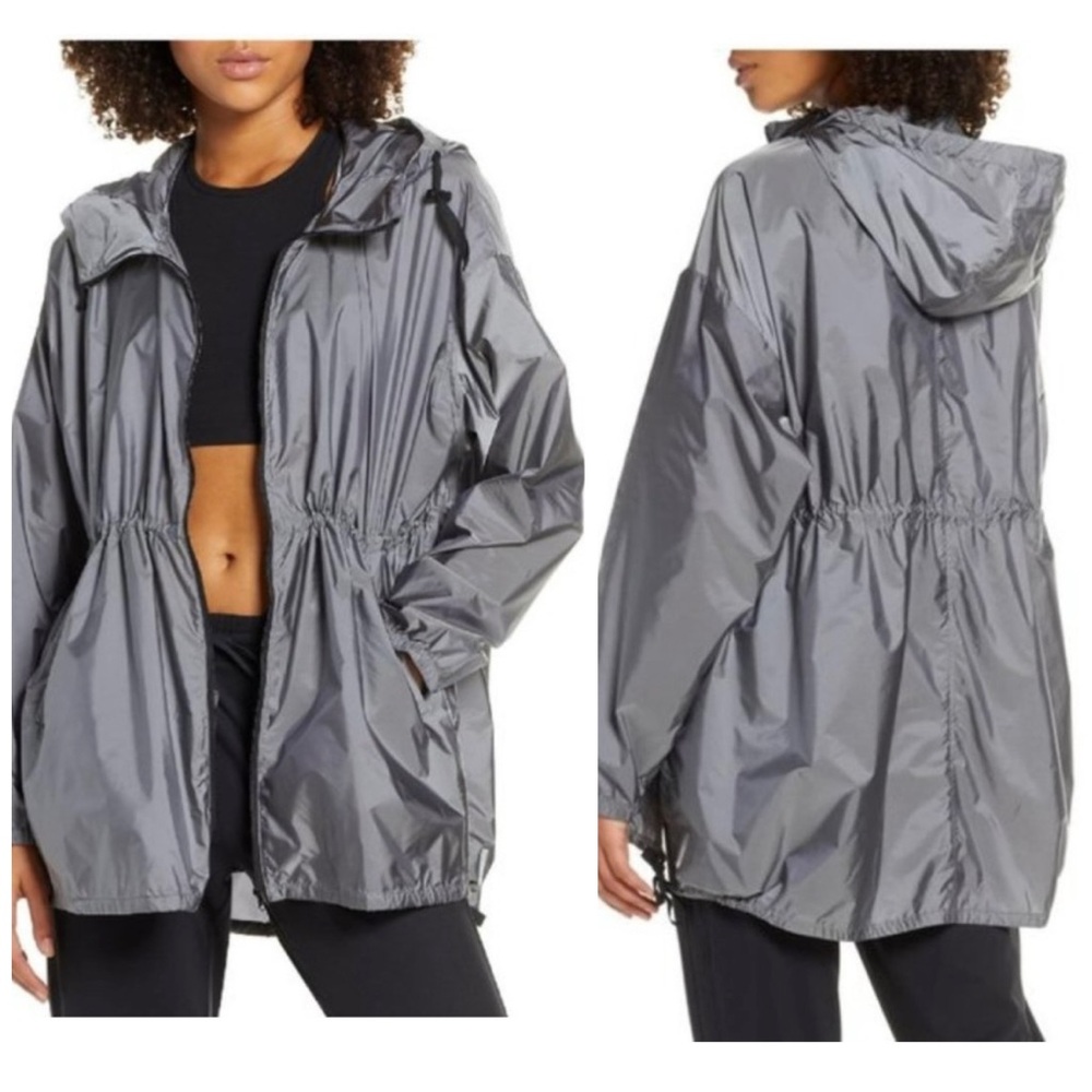 Zella Hooded Pack It Long Rain Anorak Windbreaker Small Gray